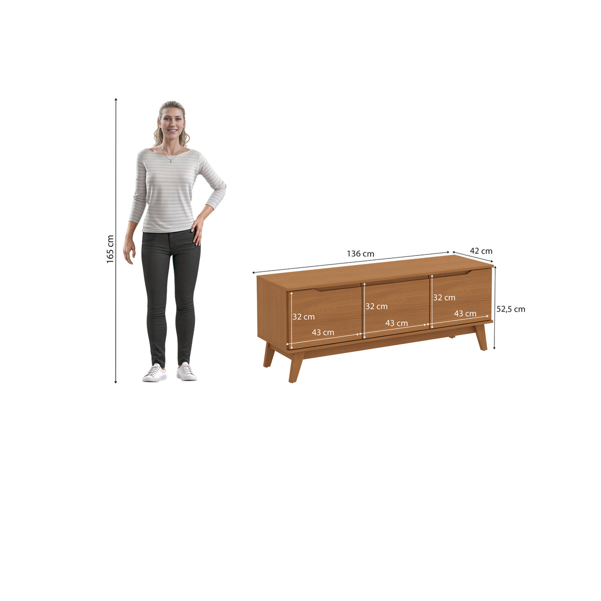 Mueble TV 55" Kappesberg 136cm con 3 Puertas Canela