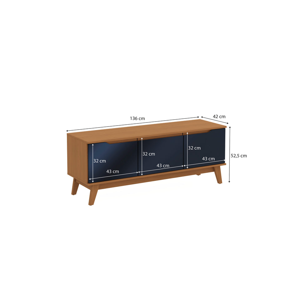 Mueble TV 55" 3 Puertas 136 cm Canela/Azul Kappesberg