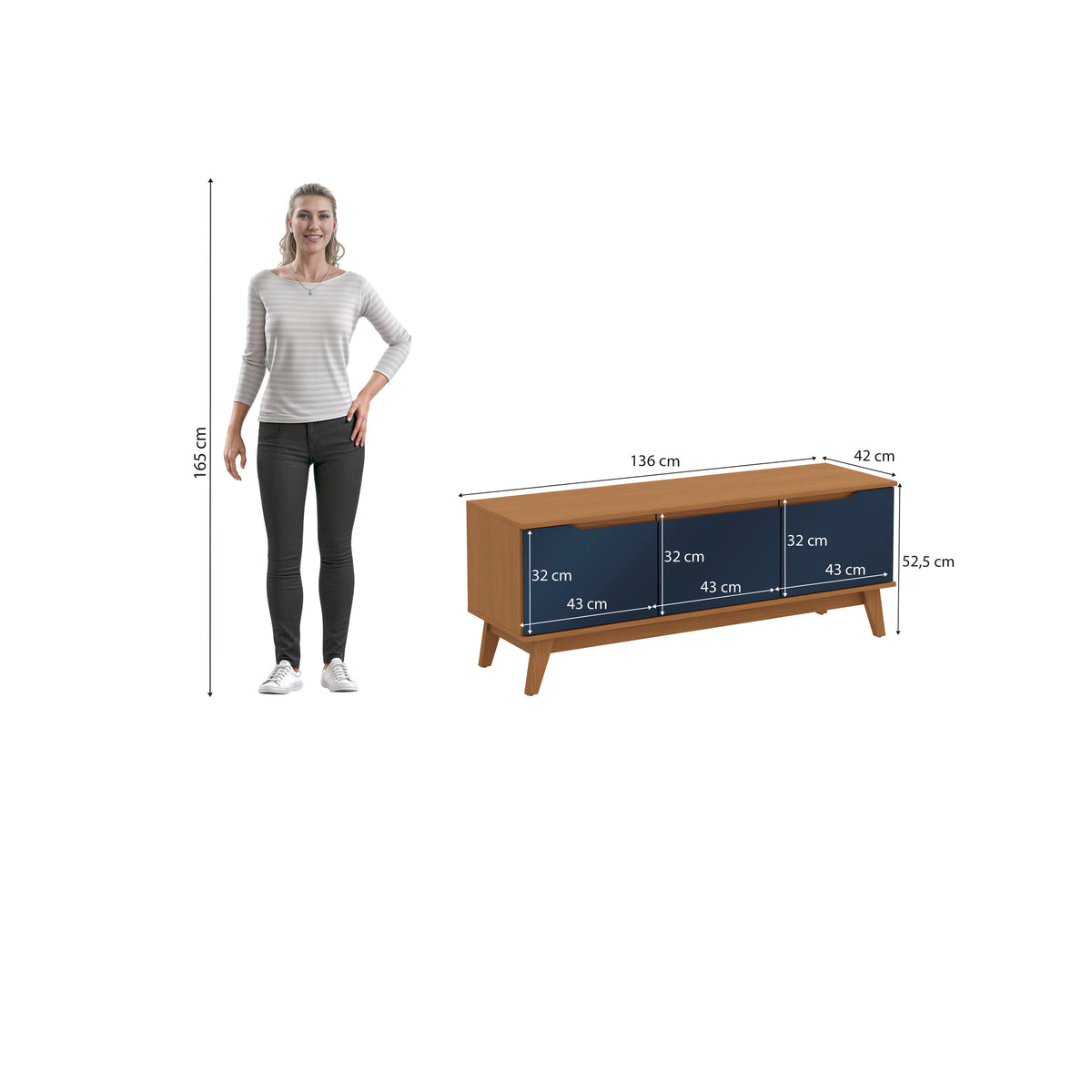 Mueble TV 55" Kappesberg 136cm con 3 Puertas Canela/Azul