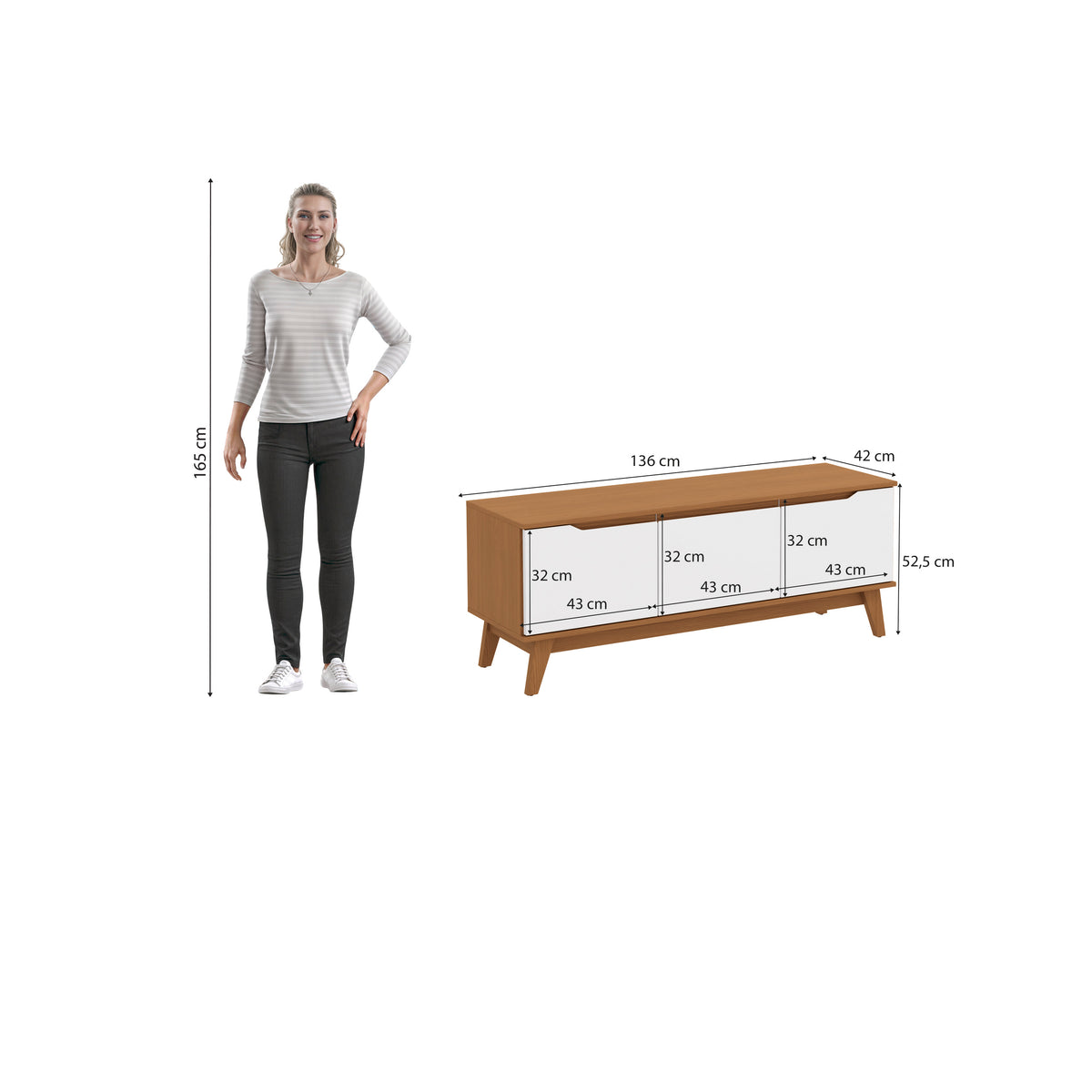 Mueble TV 55" Kappesberg 136cm con 3 Puertas Canela/Blanco