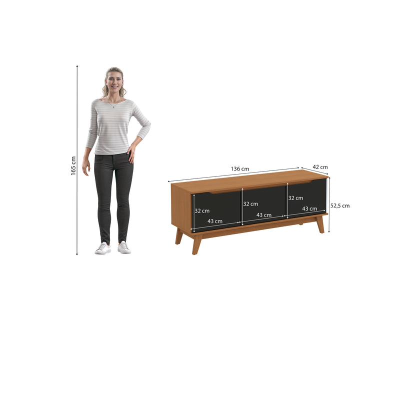 Mueble TV 55" Kappesberg 136cm con 3 Puertas Canela/Negro