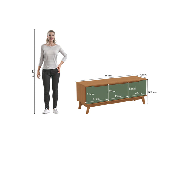 Mueble TV 55" Kappesberg 136cm con 3 Puertas Canela/Verde