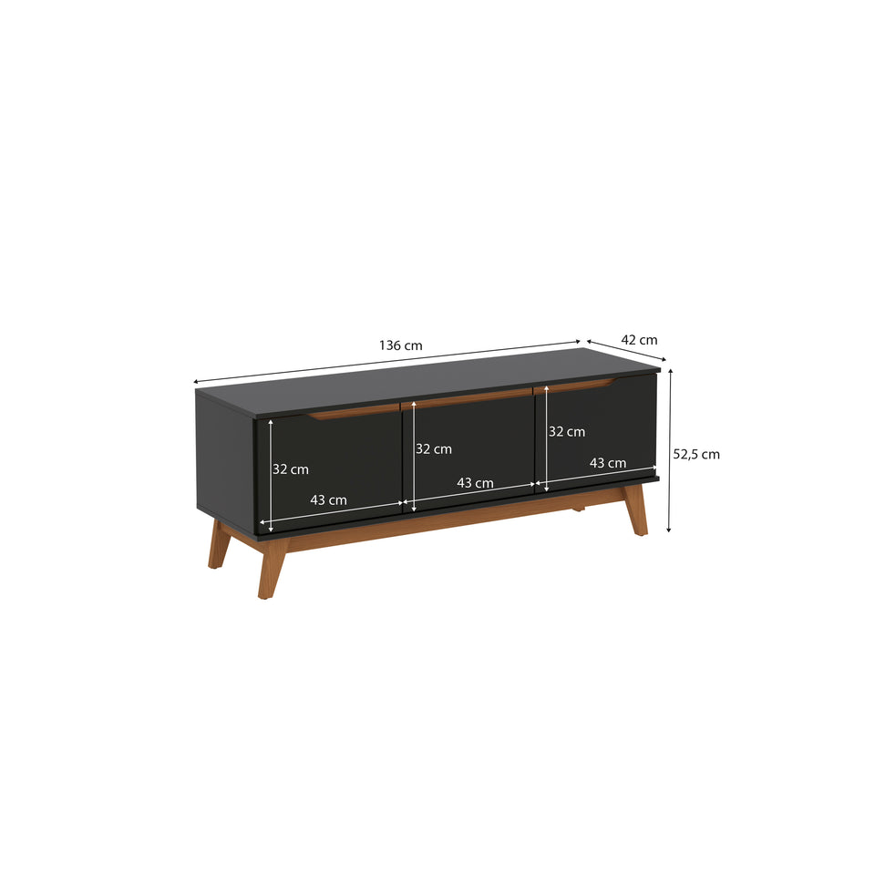 Mueble TV 55" Kappesberg 136cm con 3 Puertas Negro