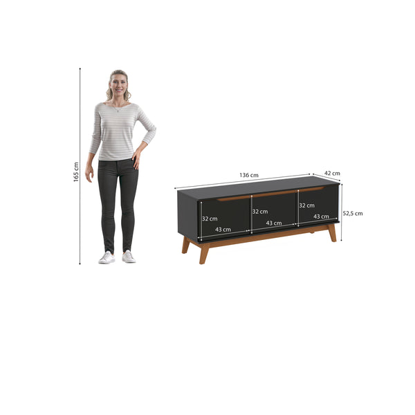 Mueble TV 55" Kappesberg 136cm con 3 Puertas Negro