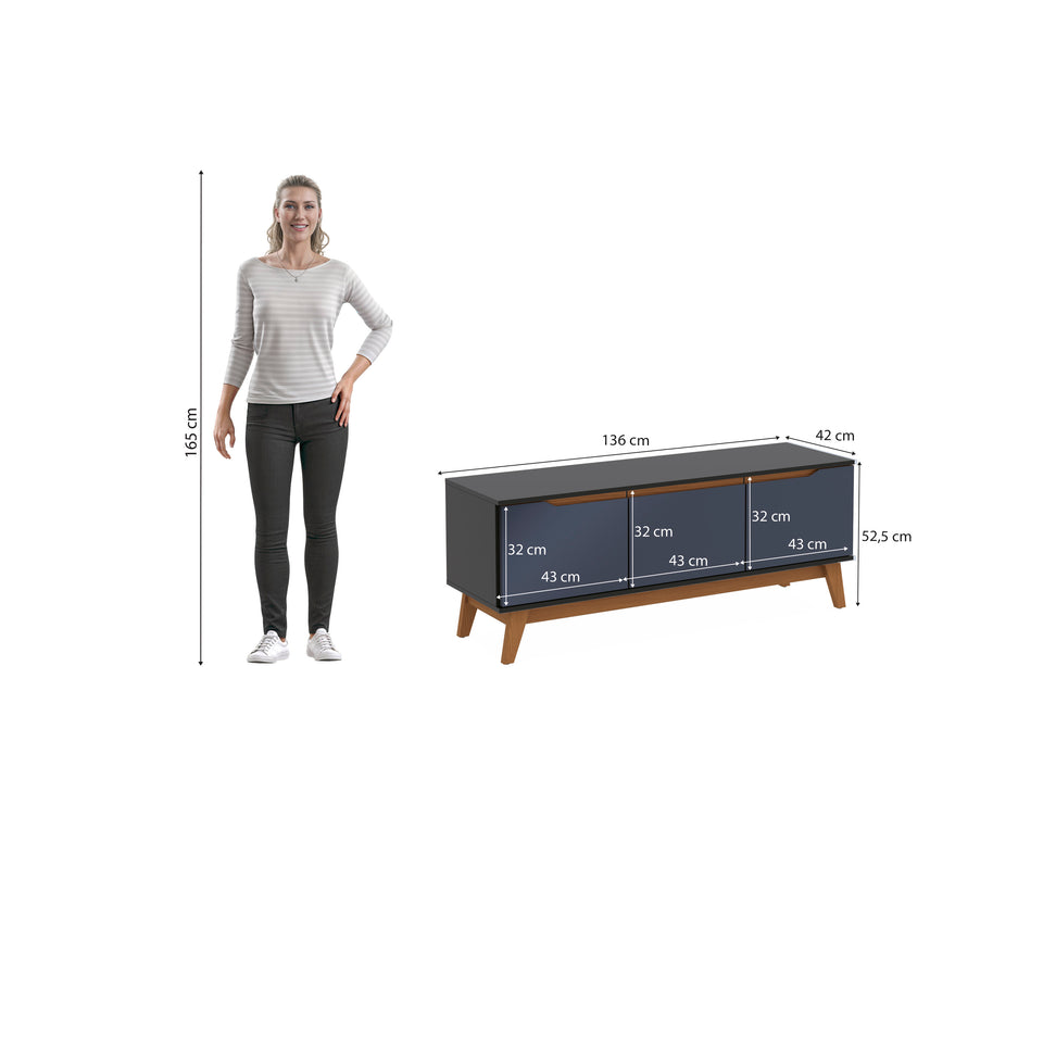 Mueble TV 55" Kappesberg 136cm con 3 Puertas Negro/Azul
