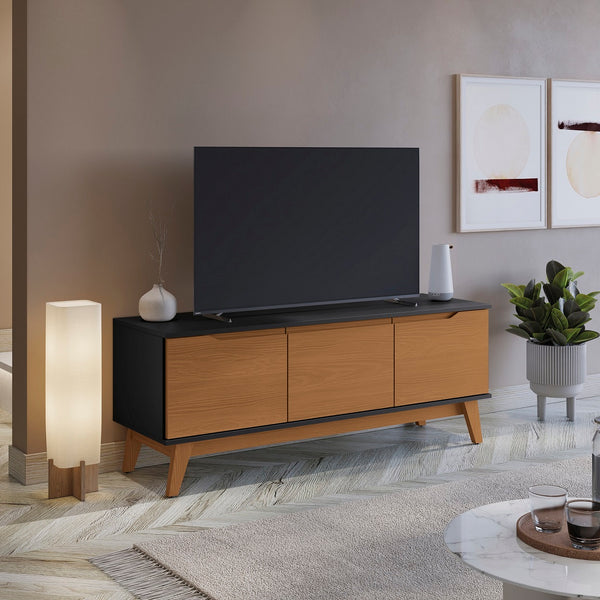 Mueble TV 55" Kappesberg 136cm con 3 Puertas Negro/Canela