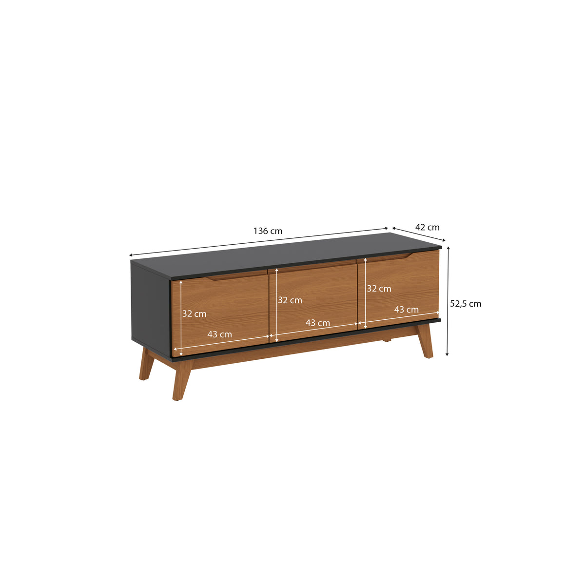 Mueble TV 55" Kappesberg 136cm con 3 Puertas Negro/Canela