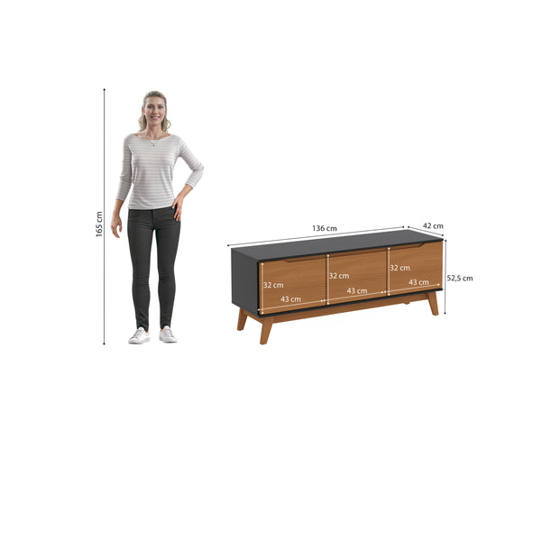 Mueble TV 55" Kappesberg 136cm con 3 Puertas Negro/Canela