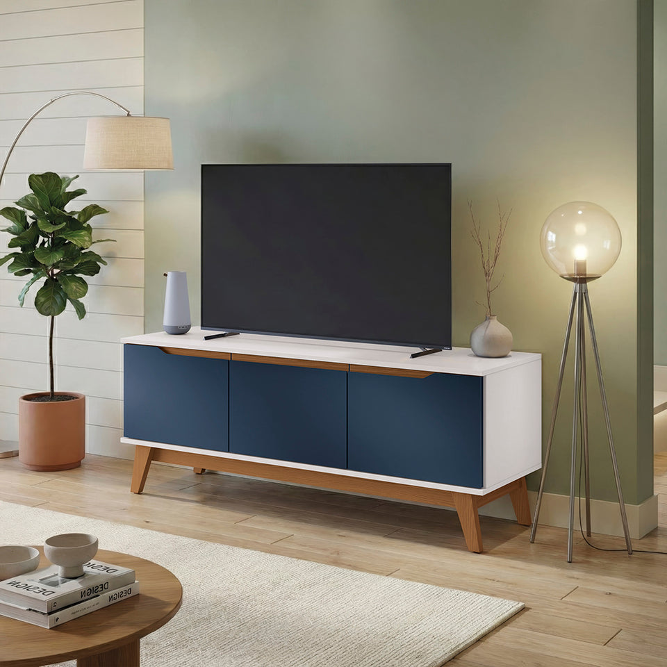 Rack TV Kappesberg 136 cm Blanco/Azul 3 Puertas