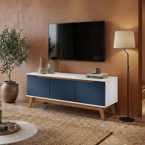 Mueble TV 55" 3 Puertas 136 cm Blanco/Azul Kappesberg