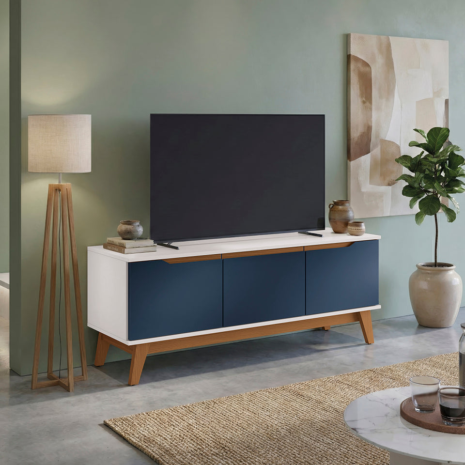 Rack TV 55" 136 cm Blanco/Azul 3 Puertas Kappesberg