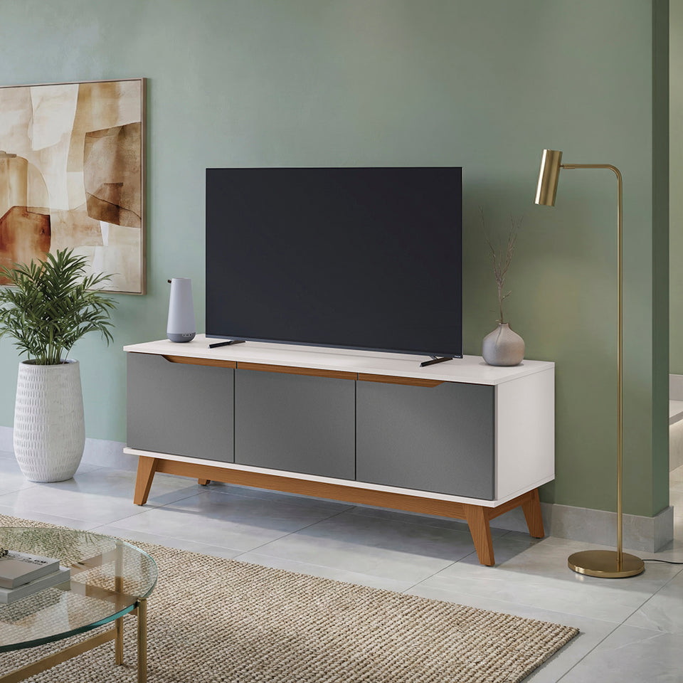 Mueble TV 55" 3 Puertas 136 cm Blanco/Gris Kappesberg