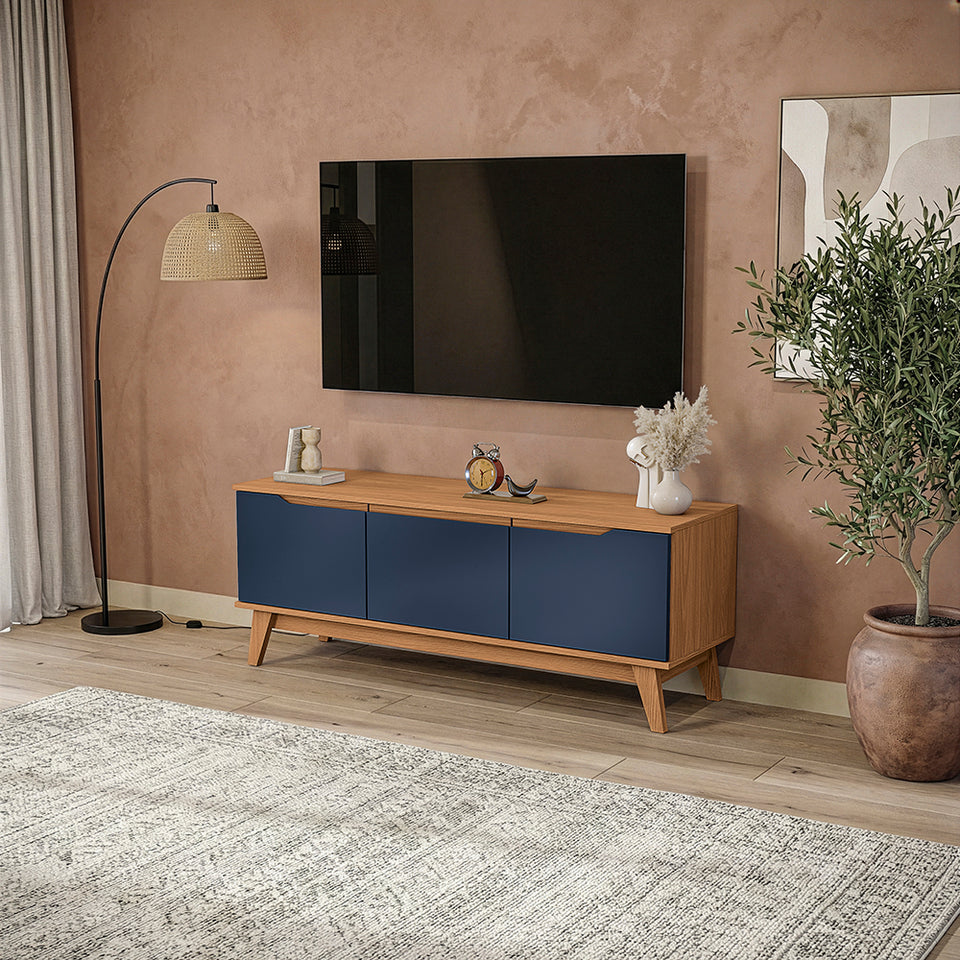 Rack TV Kappesberg 136 cm Canela/Azul 3 Puertas