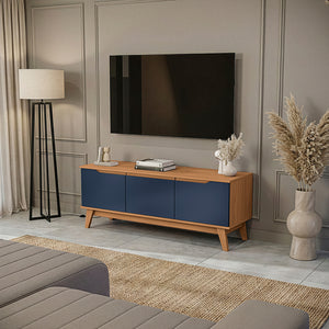 Mueble TV 55" 3 Puertas 136 cm Canela/Azul Kappesberg