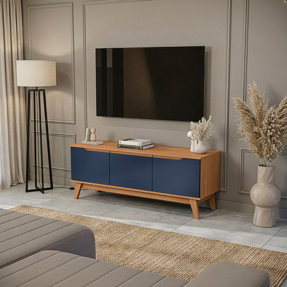 Mueble TV 55" 3 Puertas 136 cm Canela/Azul Kappesberg