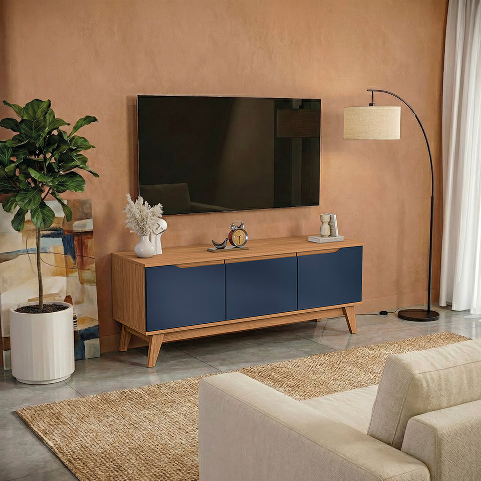 Rack TV 55" 136 cm Canela/Azul 3 Puertas Kappesberg