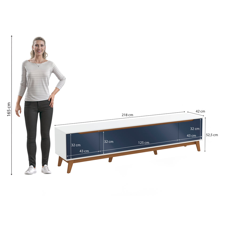 Mueble TV 85" 3 Puertas 218cm Blanco/Azul Kappesberg