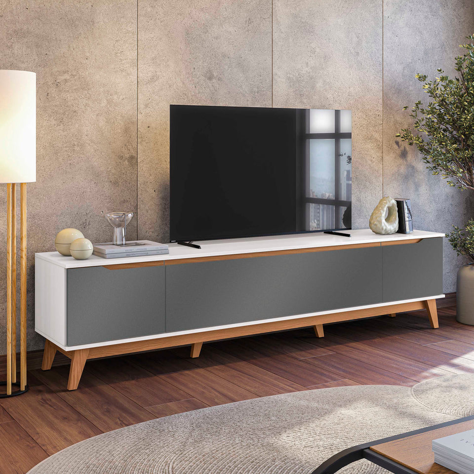 Mueble TV 85" Kappesberg 218cm con 3 Puertas Blanco/Gris