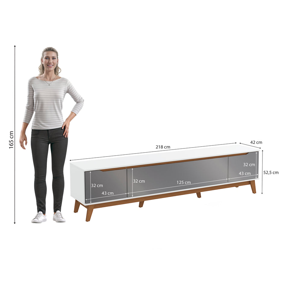 Mueble TV 85" 3 Puertas 218cm Blanco/Gris Kappesberg