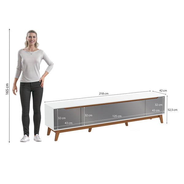 Mueble TV 85" Kappesberg 218cm con 3 Puertas Blanco/Gris