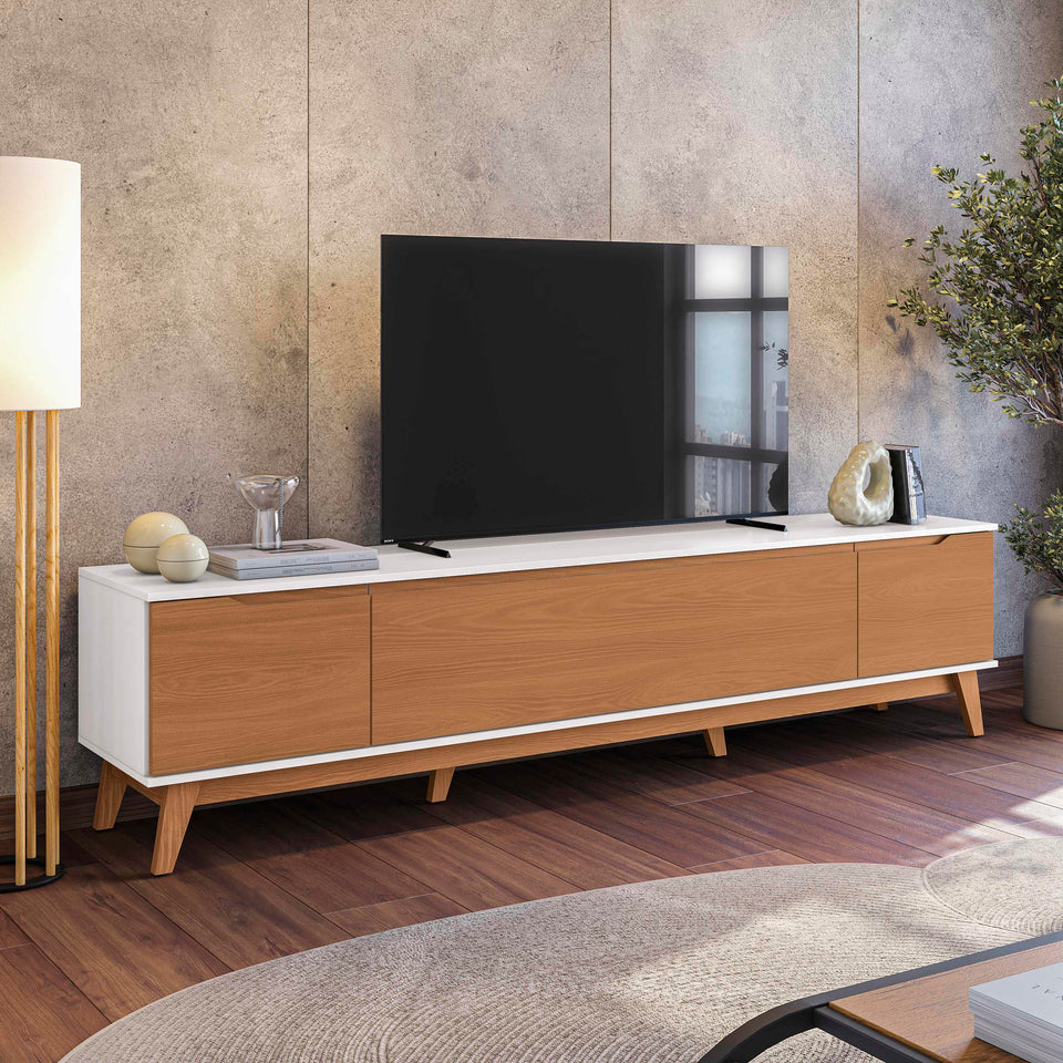 Mueble TV 85" Kappesberg 218cm con 3 Puertas Blanco/Canela
