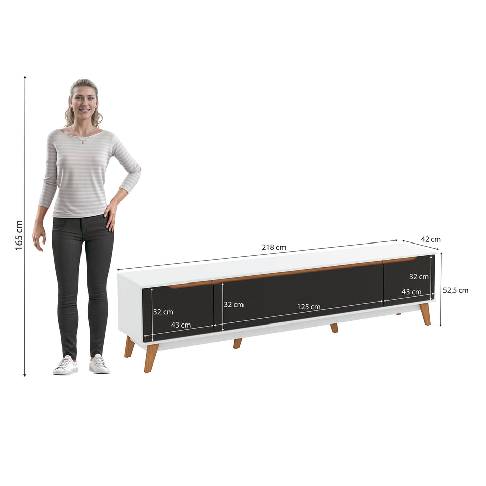 Mueble TV 85" Kappesberg 218cm con 3 Puertas Blanco/Negro