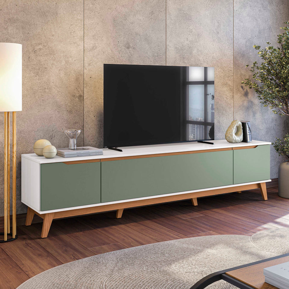 Mueble TV 85" Kappesberg 218cm con 3 Puertas Blanco/Verde