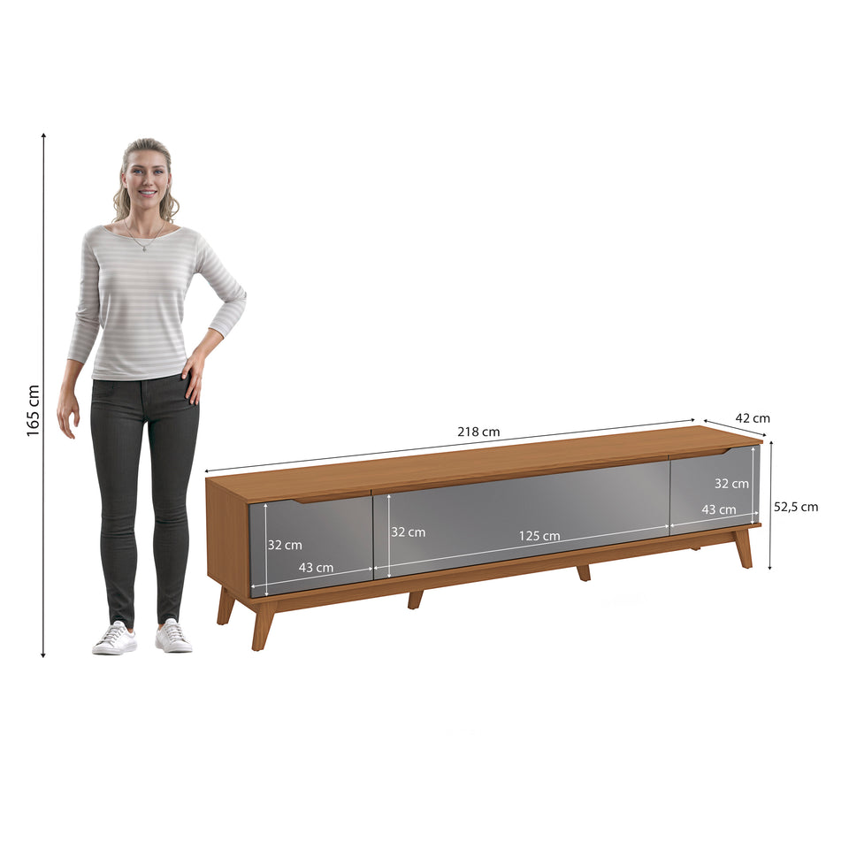 Mueble TV 85" Kappesberg 218cm con 3 Puertas Canela/Gris