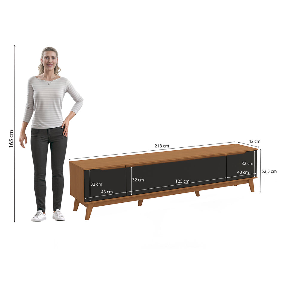 Mueble TV 85" Kappesberg 218cm con 3 Puertas Canela/Negro