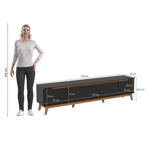 Mueble TV 85" Kappesberg 218cm con 3 Puertas Negro