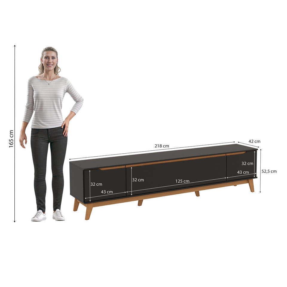 Mueble TV 85" Kappesberg 218cm con 3 Puertas Negro