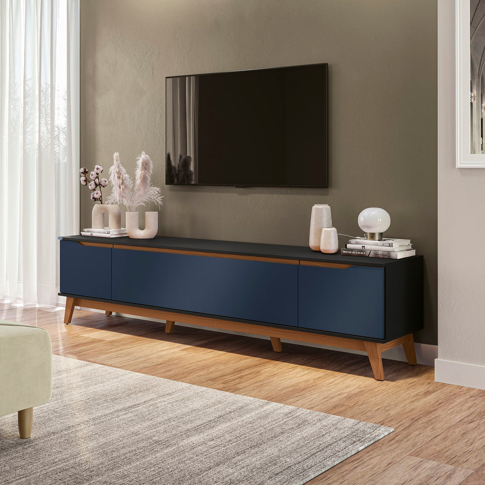 Mueble TV 85" Kappesberg 218cm con 3 Puertas Negro/Azul