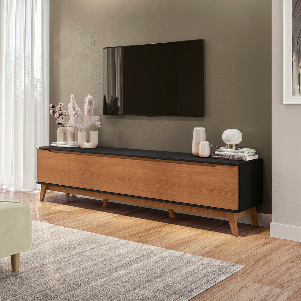 Mueble TV 85" Kappesberg 218cm con 3 Puertas Negro/Canela