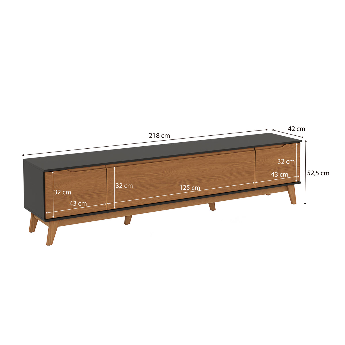 Mueble TV 85" Kappesberg 218cm con 3 Puertas Negro/Canela