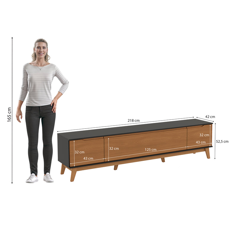 Mueble TV 85" Kappesberg 218cm con 3 Puertas Negro/Canela