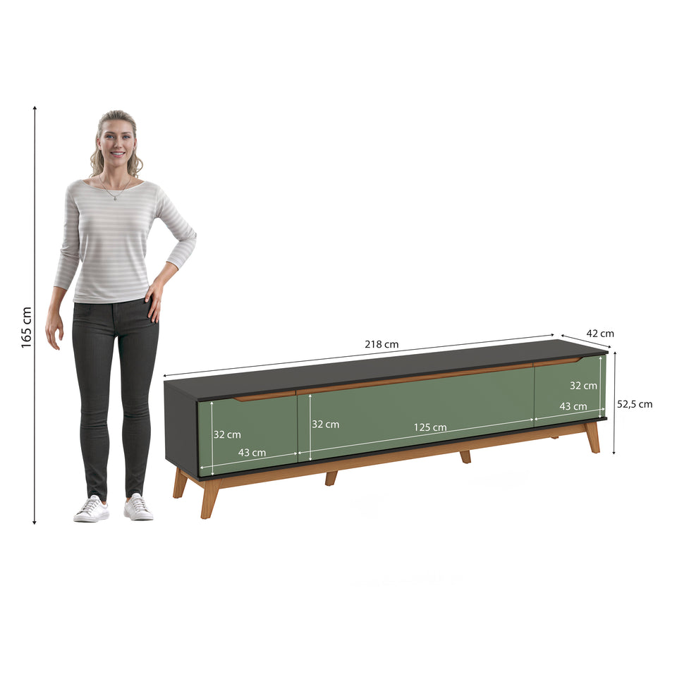 Mueble TV 85" Kappesberg 218cm con 3 Puertas Negro/Verde