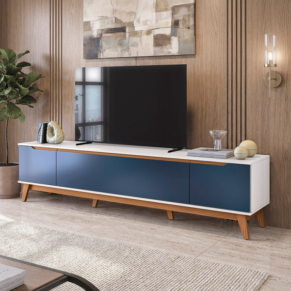 Mueble TV 85" 3 Puertas 218cm Blanco/Azul Kappesberg