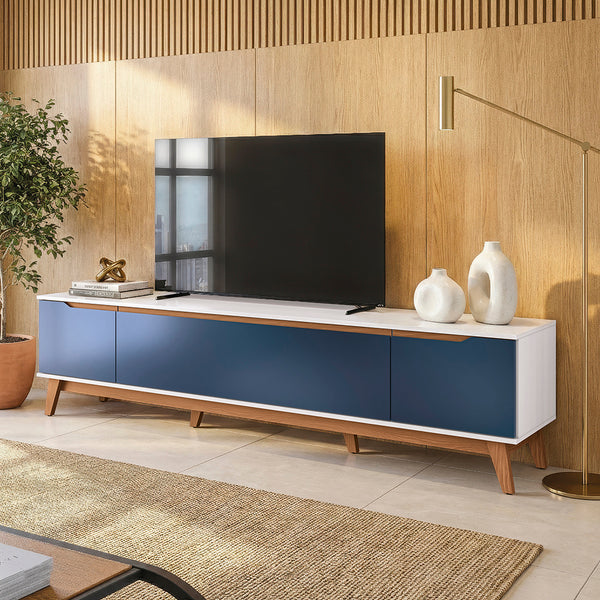 Rack TV 85" 218cm Blanco/Azul 3 Puertas Kappesberg