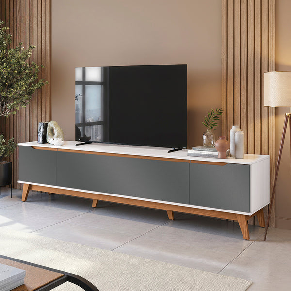 Mueble TV 85" 3 Puertas 218cm Blanco/Gris Kappesberg