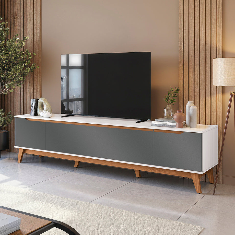 Mueble TV 85" 3 Puertas 218cm Blanco/Gris Kappesberg