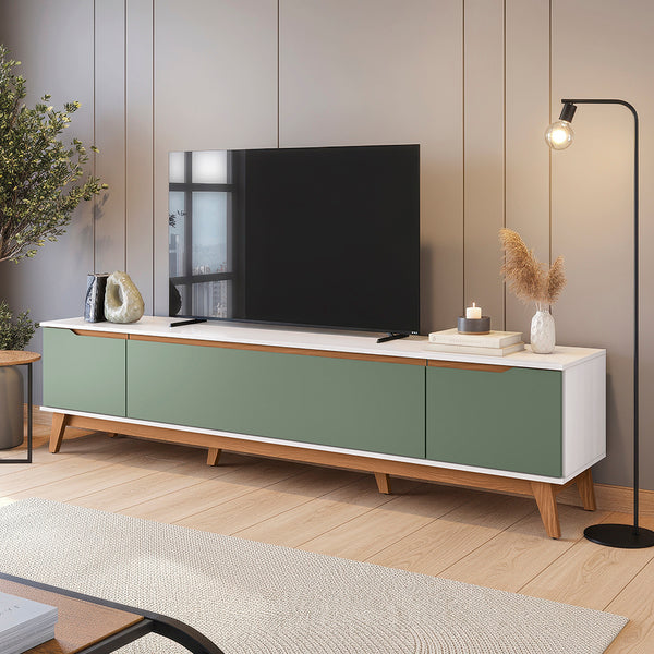Mueble TV 85" 3 Puertas 218cm Blanco/Verde Kappesberg