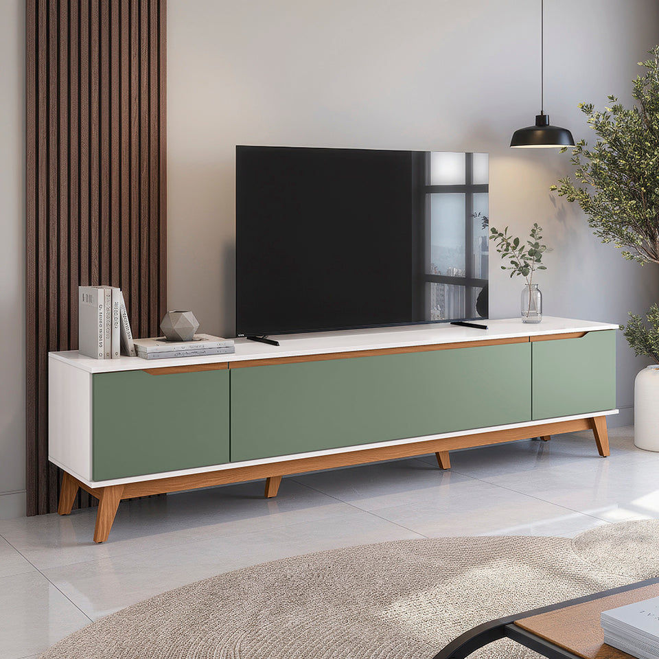 Rack TV 85" 218cm Blanco/Verde 3 Puertas Kappesberg