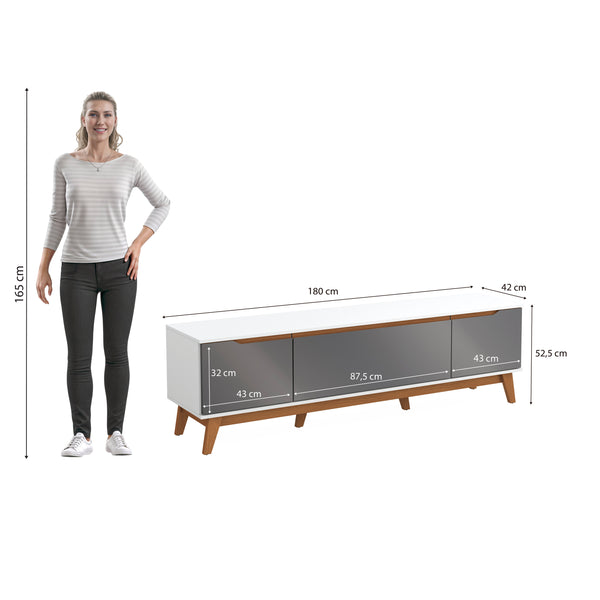 Mueble TV 75" Kappesberg 180cm con 3 Puertas Blanco/Gris