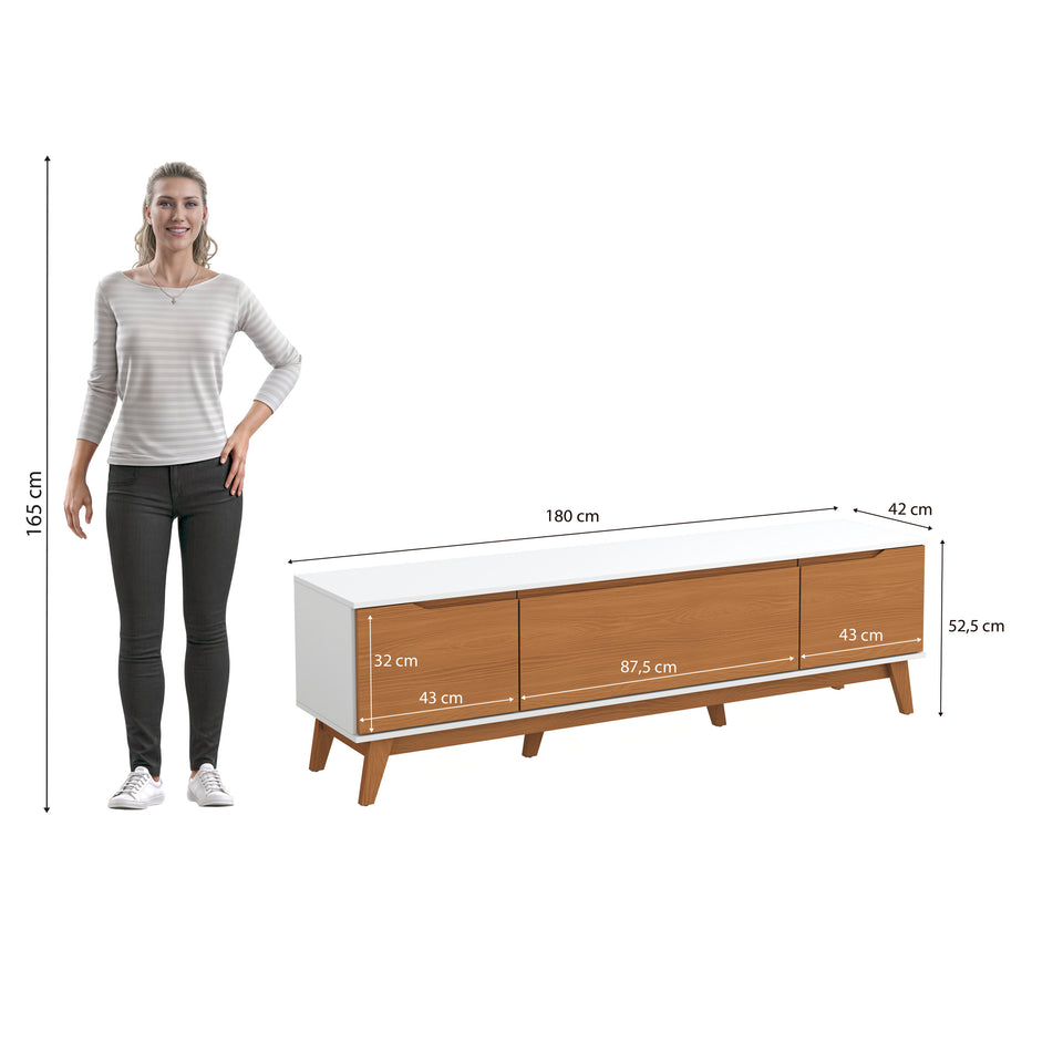 Mueble TV 75" Kappesberg 180cm con 3 Puertas Blanco/Canela