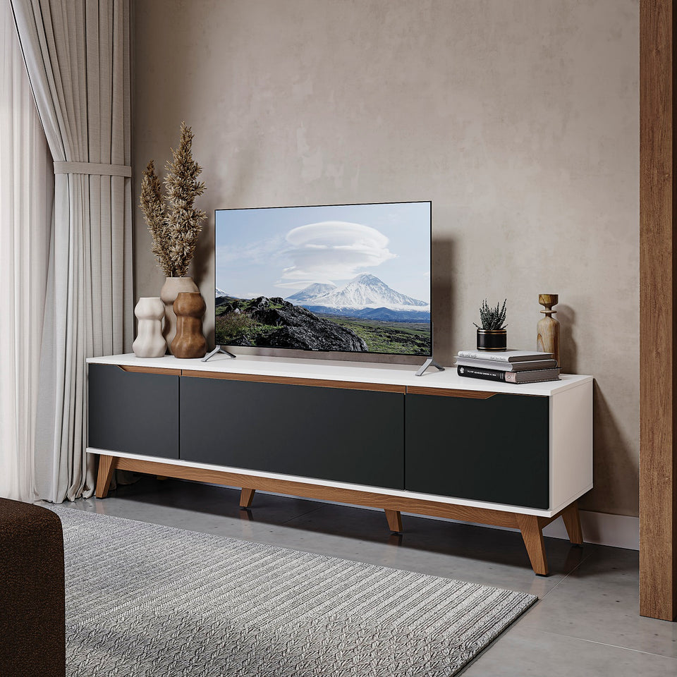 Mueble TV 75" Kappesberg 180cm con 3 Puertas Blanco/Negro