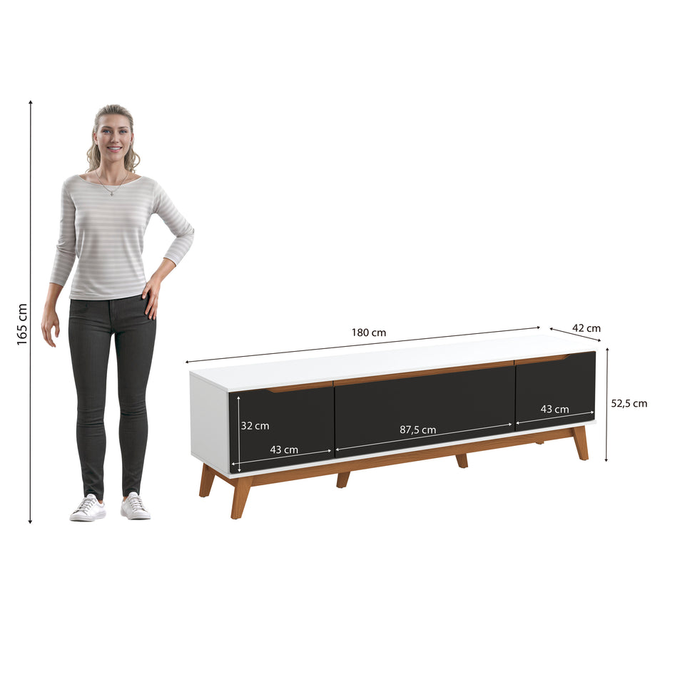 Mueble TV 75" Kappesberg 180cm con 3 Puertas Blanco/Negro