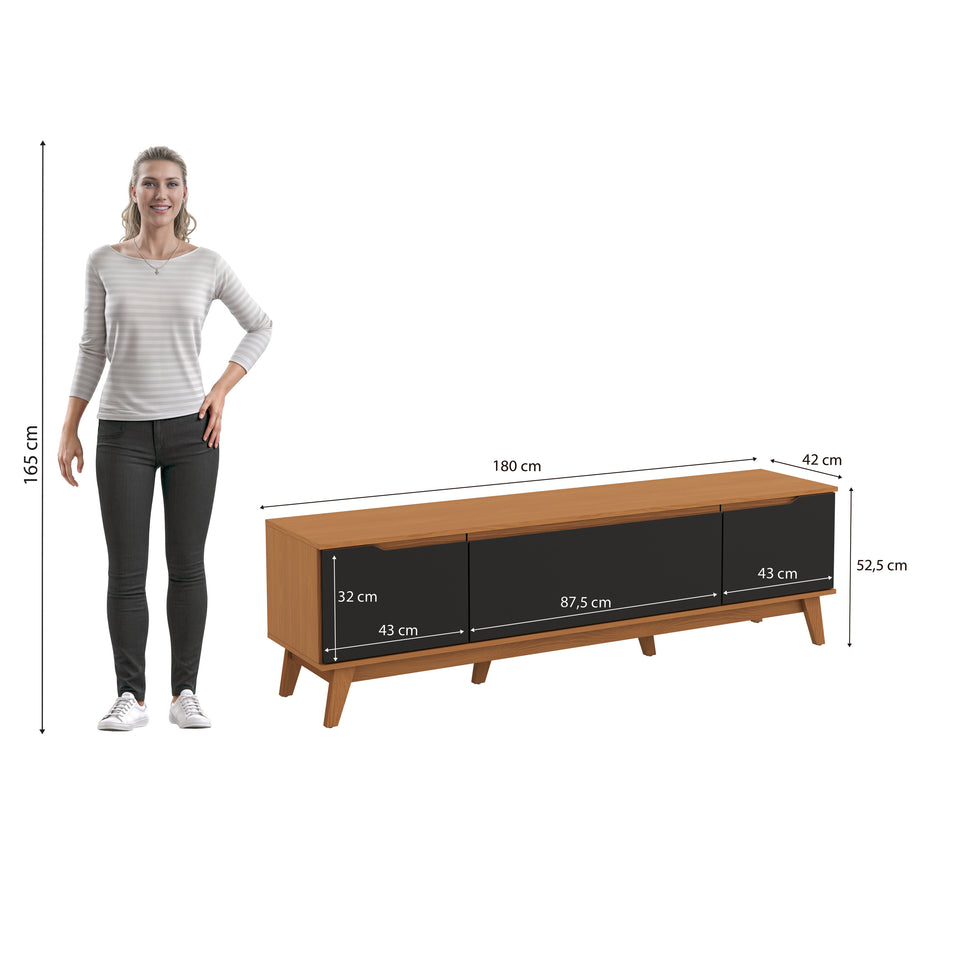Mueble TV 75" Kappesberg 180cm con 3 Puertas Canela/Negro