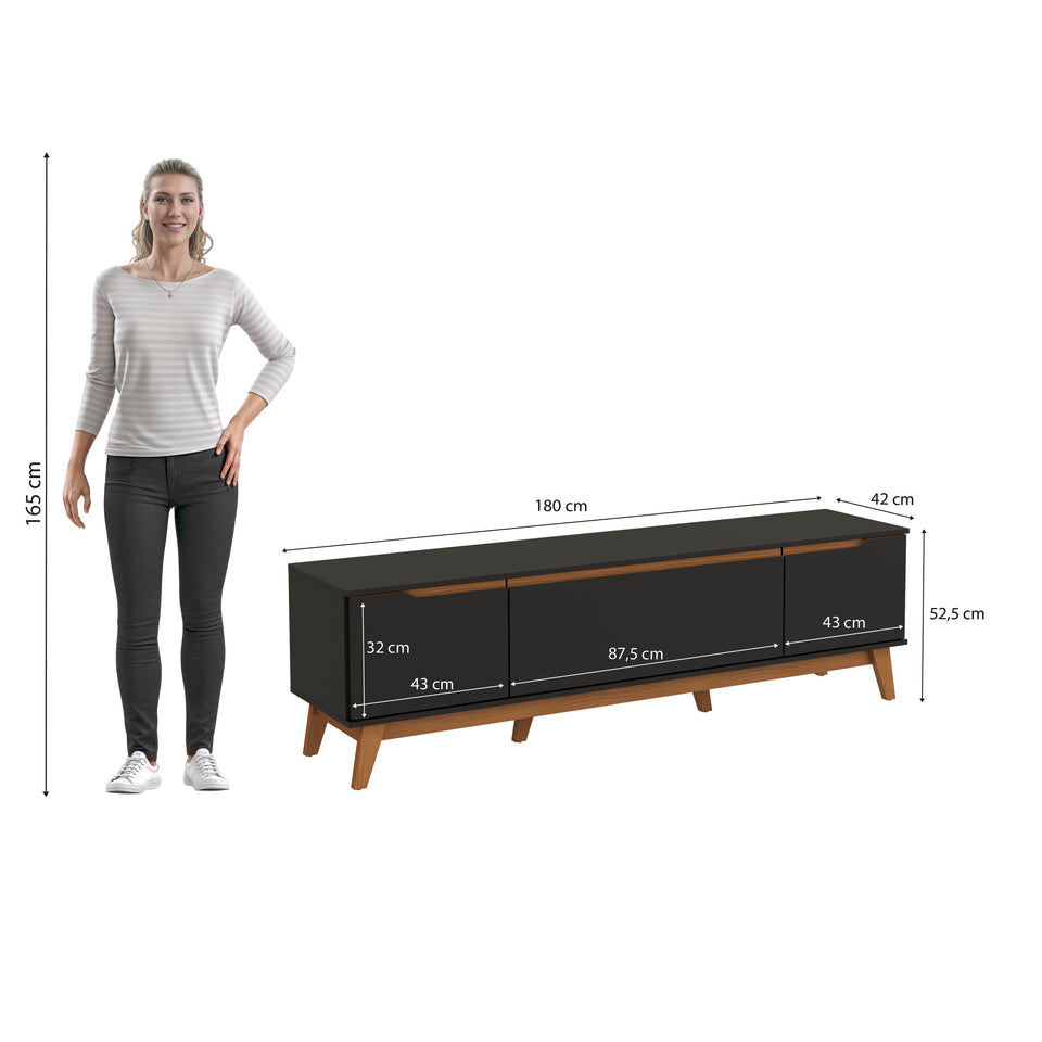 Mueble TV 75" Kappesberg 180cm con 3 Puertas Negro