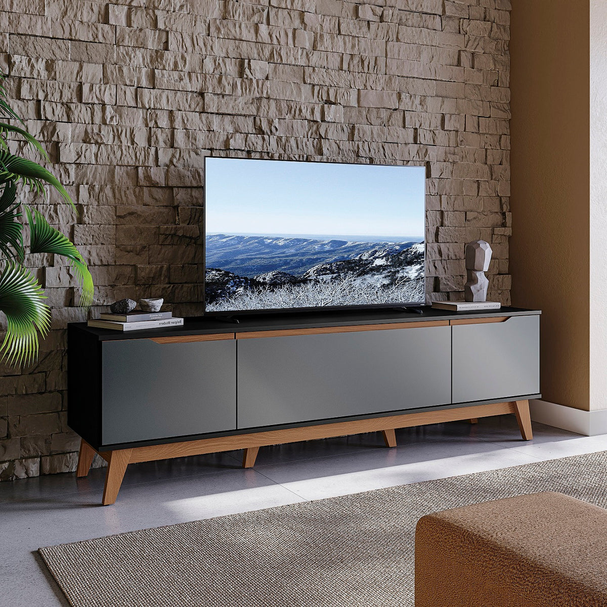 Mueble TV 75" Kappesberg 180cm con 3 Puertas Negro/Gris