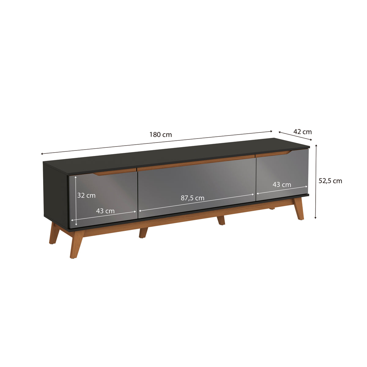 Mueble TV 75" Kappesberg 180cm con 3 Puertas Negro/Gris